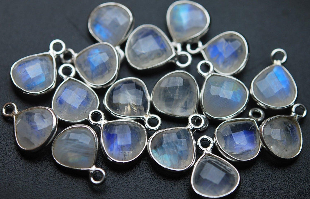 925 Sterling Silver,Rainbow Moonstone Faceted Heart Shape Pendant, 6 Piece Of 19mm Approx - Jalvi & Co.