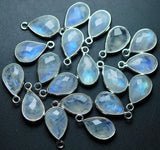 925 Sterling Silver,Rainbow Moonstone Faceted Pear Shape Charms Pendant, 10 Piece Of 13-14mm Approx