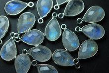 Load image into Gallery viewer, 925 Sterling Silver,Rainbow Moonstone Faceted Pear Shape Charms Pendant, 10 Piece Of 13-14mm Approx - Jalvi &amp; Co.