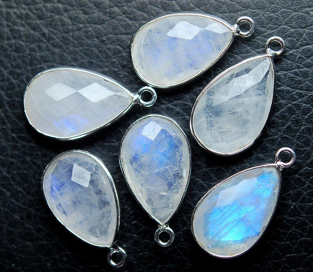 925 Sterling Silver,Rainbow Moonstone Faceted Pear Shape Pendant, 2 Piece Of 18mm Approx - Jalvi & Co.