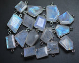 925 Sterling Silver,Rainbow Moonstone Faceted Slice Shape Pendant, 10 Piece Of 20-21mm Approx