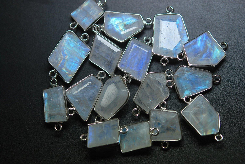 925 Sterling Silver,Rainbow Moonstone Faceted Slice Shape Pendant, 10 Piece Of 20-21mm Approx - Jalvi & Co.