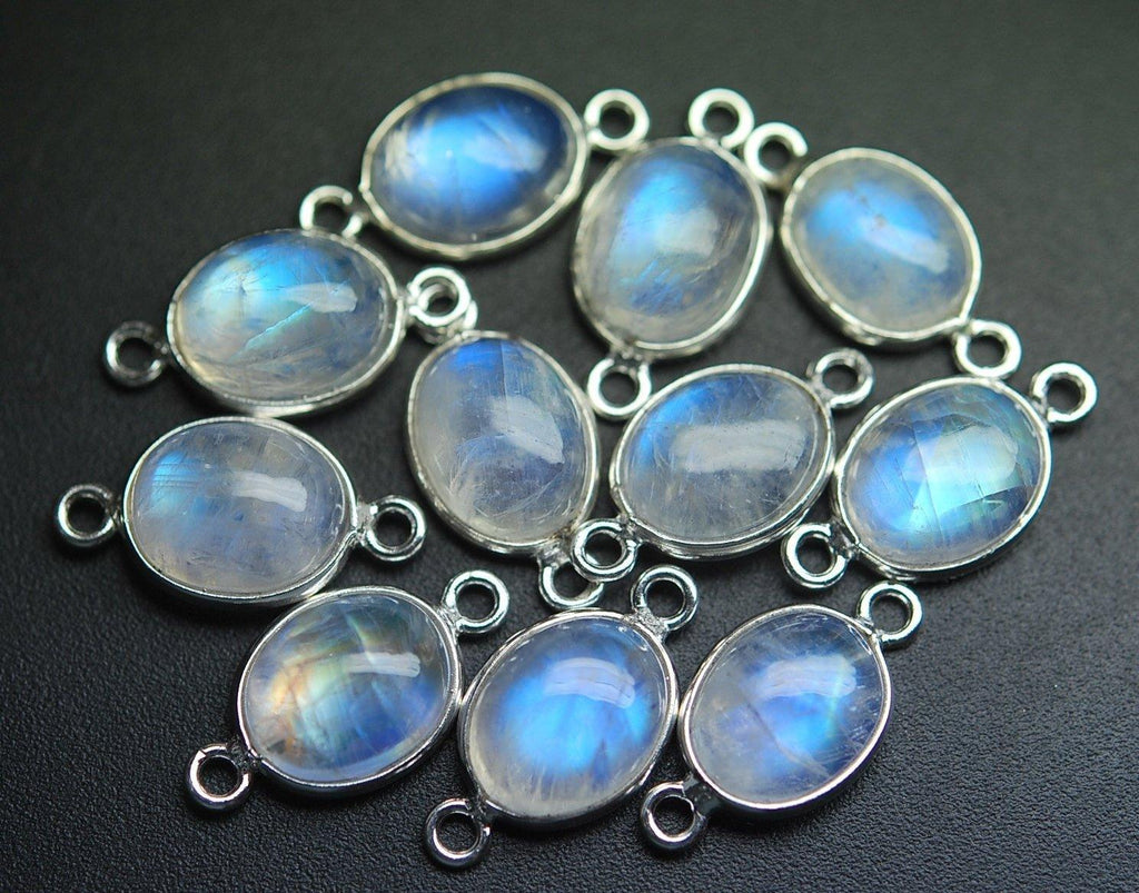 925 Sterling Silver,Rainbow Moonstone Smooth Oval Shape Connector, 60 Piece 17mm Approx - Jalvi & Co.