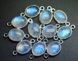 925 Sterling Silver,Rainbow Moonstone Smooth Oval Shape Connector, 60 Piece 17mm Approx