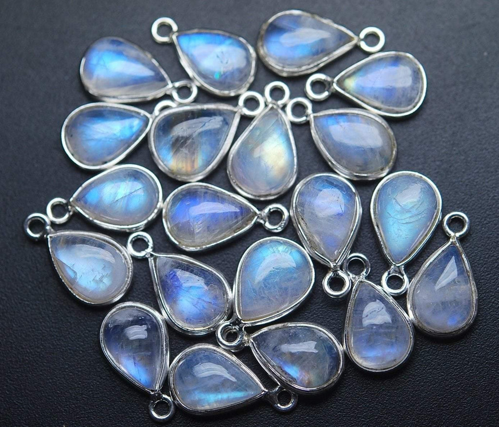 925 Sterling Silver,Rainbow Moonstone Smooth Pear Shape Pendant, 15 Piece Of 14mm Approx - Jalvi & Co.