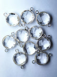 925 Sterling Silver,Rock Crystal Faceted Coins Shape Connector, 10 Piece Of 17mm