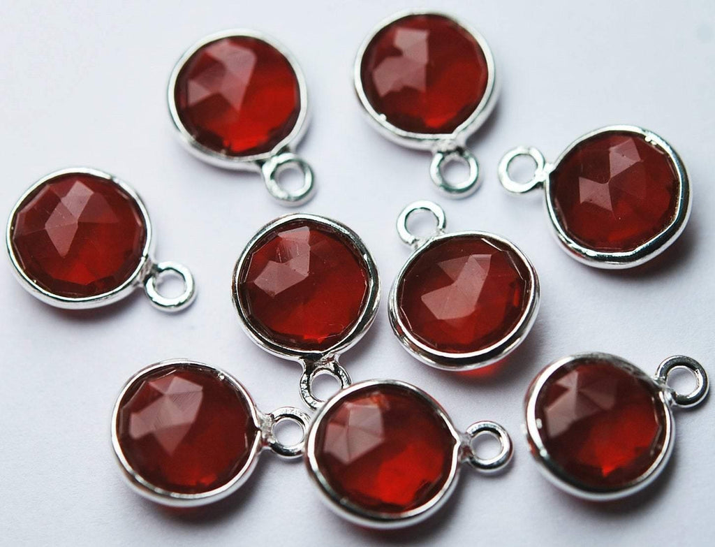 925 Sterling Silver,Ruby Red Quartz Faceted Coins Shape Pendant, 5 Piece Of 15mm Approx - Jalvi & Co.