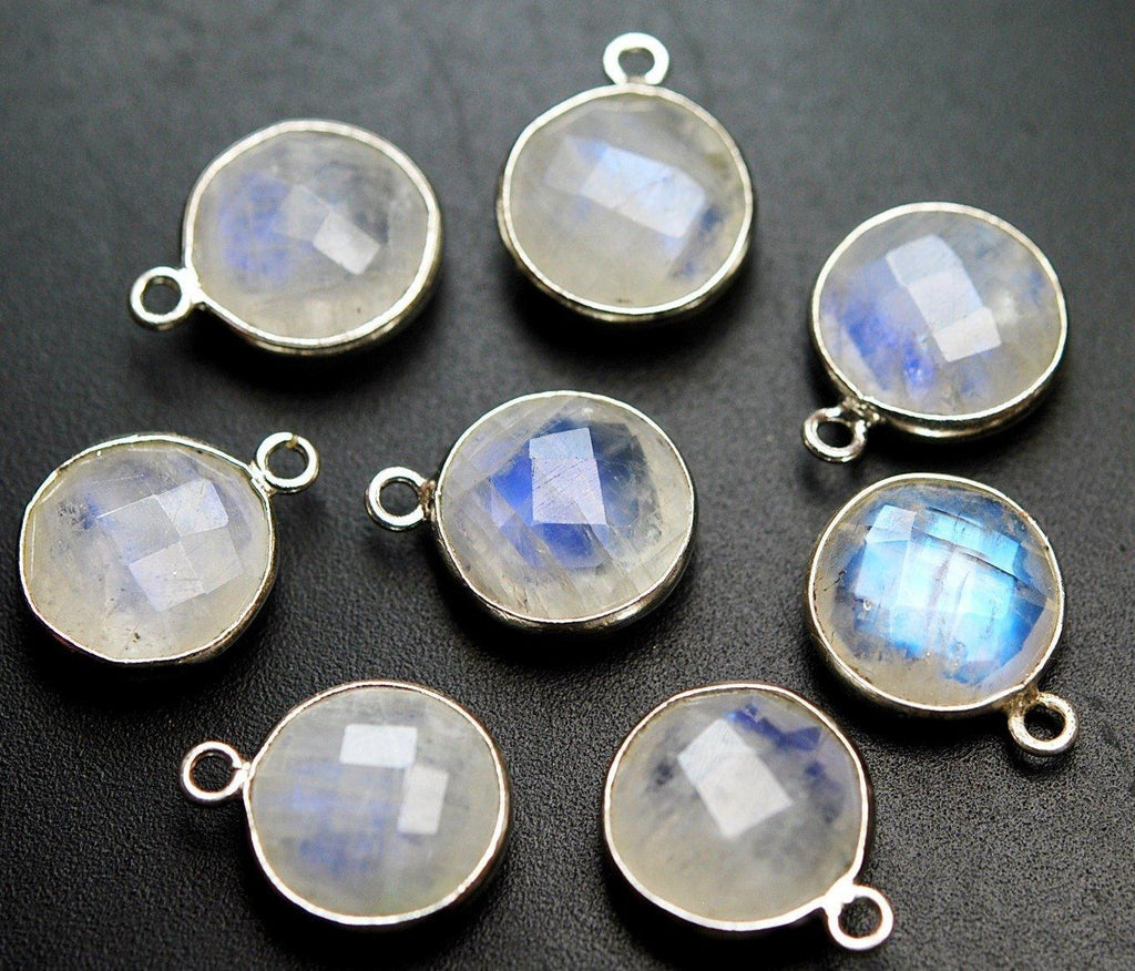 925 Sterling Silververmeil, Rainbow Moonstone Faceted Coins Shape Pendant, 15 Piece Of 14mm Approx - Jalvi & Co.