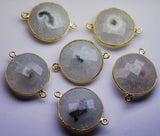 925 Sterling Vermail Silver,Solar Quartz Faceted Slice Shape,Connector, 5 Piece Of 24-25mm