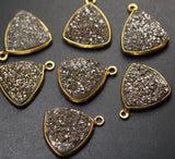 925 Sterling Vermail Silver,Titanium Silver Druzy Trillion Shape Pendant 5 Piece 19mm