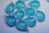 925 Sterling Vermeil Silver Aqua Chalcedony Faceted Pear Shape Pendant, 5 Piece Of 20mm