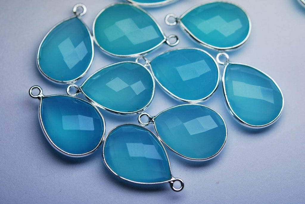 925 Sterling Vermeil Silver Aqua Chalcedony Faceted Pear Shape Pendant, 5 Piece Of 20mm - Jalvi & Co.