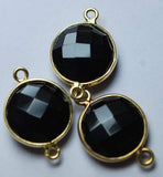 925 Sterling Vermeil Silver Black Onyx Faceted Coins Shape Connector, 5 Piece Of 19mm