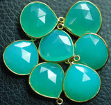 925 Sterling Vermeil Silver Chrysoprase Chalcedony Faceted Heart Shape Pendant, 10 Piece Of 16mm