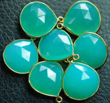 925 Sterling Vermeil Silver Chrysoprase Chalcedony Faceted Heart Shape Pendant, 10 Piece Of 19-20mm