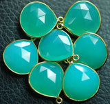 925 Sterling Vermeil Silver Chrysoprase Chalcedony Faceted Heart Shape Pendant, 5 Piece Of 19-20mm