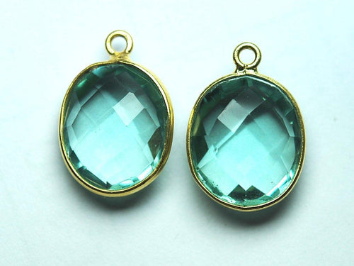 925 Sterling Vermeil Silver Green Amethyst Quartz Faceted Pear Shape 24K Gold Plated Pendant, 2 Piece Of 18mm - Jalvi & Co.