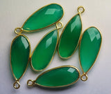 925 Sterling Vermeil Silver Green Onyx Faceted Pear Shape Pendant, 5 Piece Of 29mm