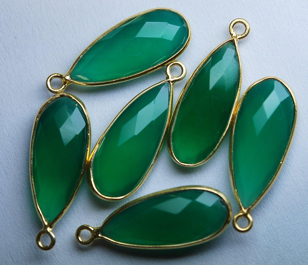 925 Sterling Vermeil Silver Green Onyx Faceted Pear Shape Pendant, 5 Piece Of 29mm - Jalvi & Co.