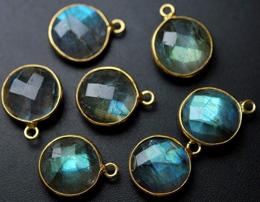 925 Sterling Vermeil Silver Labradorite Faceted Coins Shape charm, 10 Piece 16mm - Jalvi & Co.