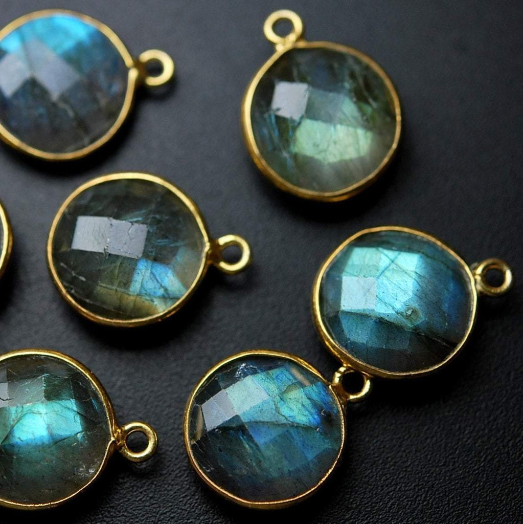 925 Sterling Vermeil Silver Labradorite Faceted Coins Shape charm, 10 Piece 16mm - Jalvi & Co.