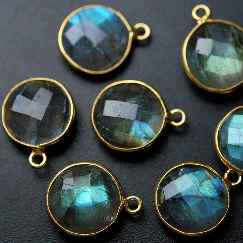 925 Sterling Vermeil Silver Labradorite Faceted Coins Shape charm, 10 Piece 16mm - Jalvi & Co.