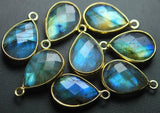 925 Sterling Vermeil Silver, Labradorite Faceted Pear Shape Pendant, 10 Piece Of 16mm