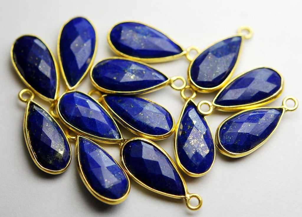 925 Sterling Vermeil Silver Lapis Lazuli Faceted Pear Shape Connector Pendant, 4 Piece Of 19mm - Jalvi & Co.