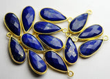 925 Sterling Vermeil Silver Lapis Lazuli Faceted Pear Shape Connector Pendant, 4 Piece Of 19mm