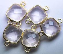 Load image into Gallery viewer, 925 Sterling Vermeil Silver, Natural Rose Quartz Faceted Cushion Shape Connector, 5 Piece Of 17mm - Jalvi &amp; Co.