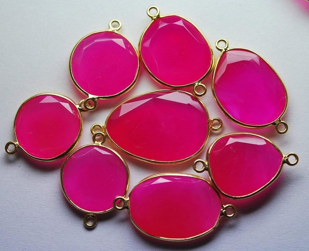 925 Sterling Vermeil Silver Pink Chalcedony Faceted Slice Shape Connector, 10 Piece Of 21-25mm - Jalvi & Co.