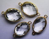 925 Sterling Vermeil Silver Rock Crystal Quartz Faceted Oval Shape 24K Gold Plated Pendant, 5 Piece Of 22mm