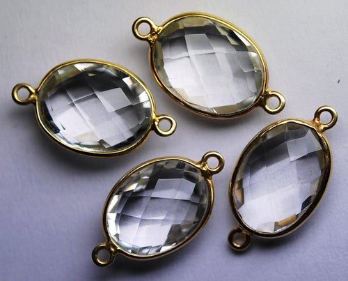 925 Sterling Vermeil Silver Rock Crystal Quartz Faceted Oval Shape 24K Gold Plated Pendant, 5 Piece Of 22mm - Jalvi & Co.