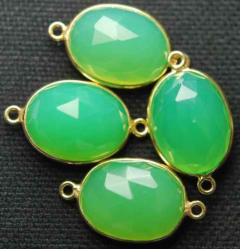 925 Sterling Vermeil Silver,Chrcoprase Chalcedony Faceted Oval Shape 24K Gold Plated Connector, 5 Piece Of 23mm Approx - Jalvi & Co.