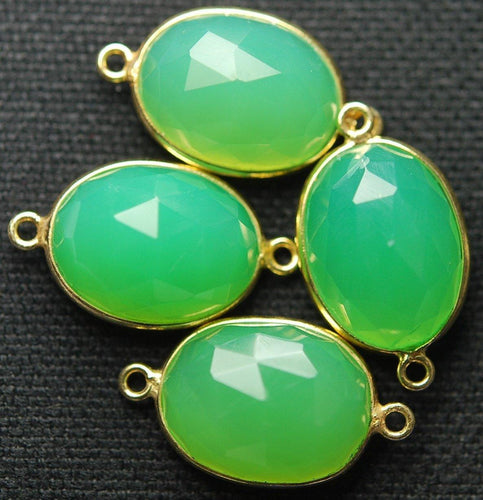 925 Sterling Vermeil Silver,Chrcoprase Chalcedony Faceted Oval Shape 24K Gold Plated Connector, 5 Piece Of 23mm Approx - Jalvi & Co.