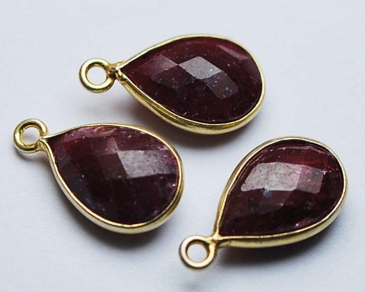 925 Sterling Vermeil Silver,Dyed Natural Ruby Faceted Pear Shape Connector, 2 Piece Of 16mm Approx - Jalvi & Co.