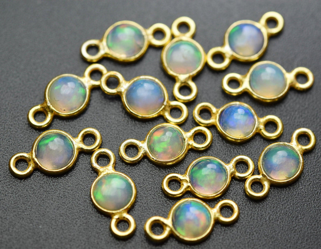 925 Sterling Vermeil Silver,Ethiopian Opal Coins Pendant Connector, 2 Piece Of 12mm - Jalvi & Co.