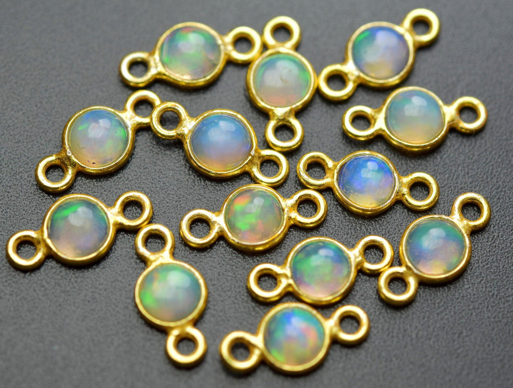 925 Sterling Vermeil Silver,Ethiopian Opal Coins Pendant Connector, 2 Piece Of 12mm - Jalvi & Co.