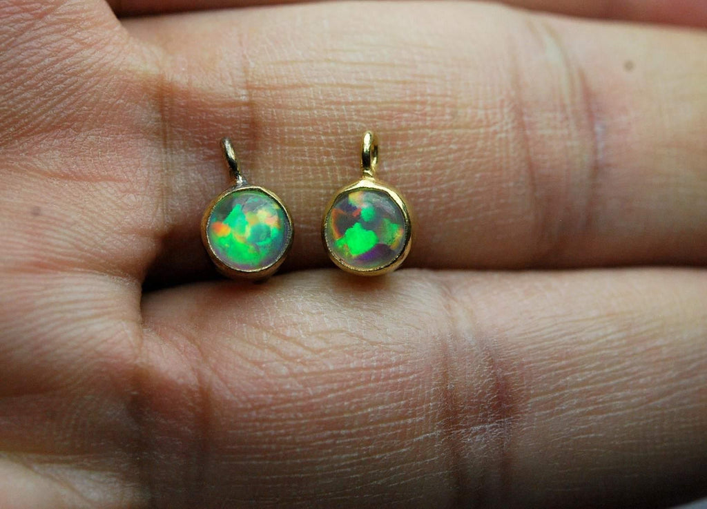 925 Sterling Vermeil Silver,Ethiopian Opal Round Opal Stud Earrings, 2 Piece Of 6mm - Jalvi & Co.