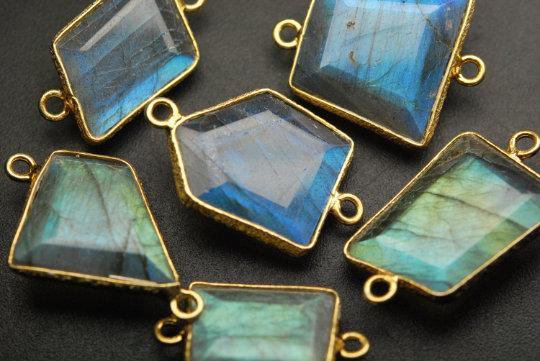 925 Sterling Vermeil Silver,Labradorite Faceted Slice Shape Pendant, 10 Piece Of 18-20mm Approx - Jalvi & Co.