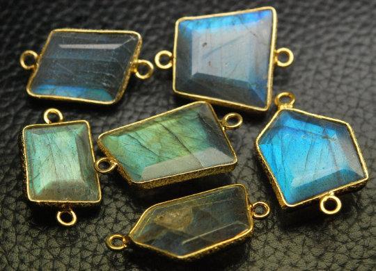 925 Sterling Vermeil Silver,Labradorite Faceted Slice Shape Pendant, 10 Piece Of 18-20mm Approx - Jalvi & Co.