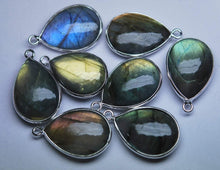 Load image into Gallery viewer, 925 Sterling Vermeil Silver,Labradorite Smooth Pear Shape Pendant, 10 Piece Of 23mm Approx - Jalvi &amp; Co.