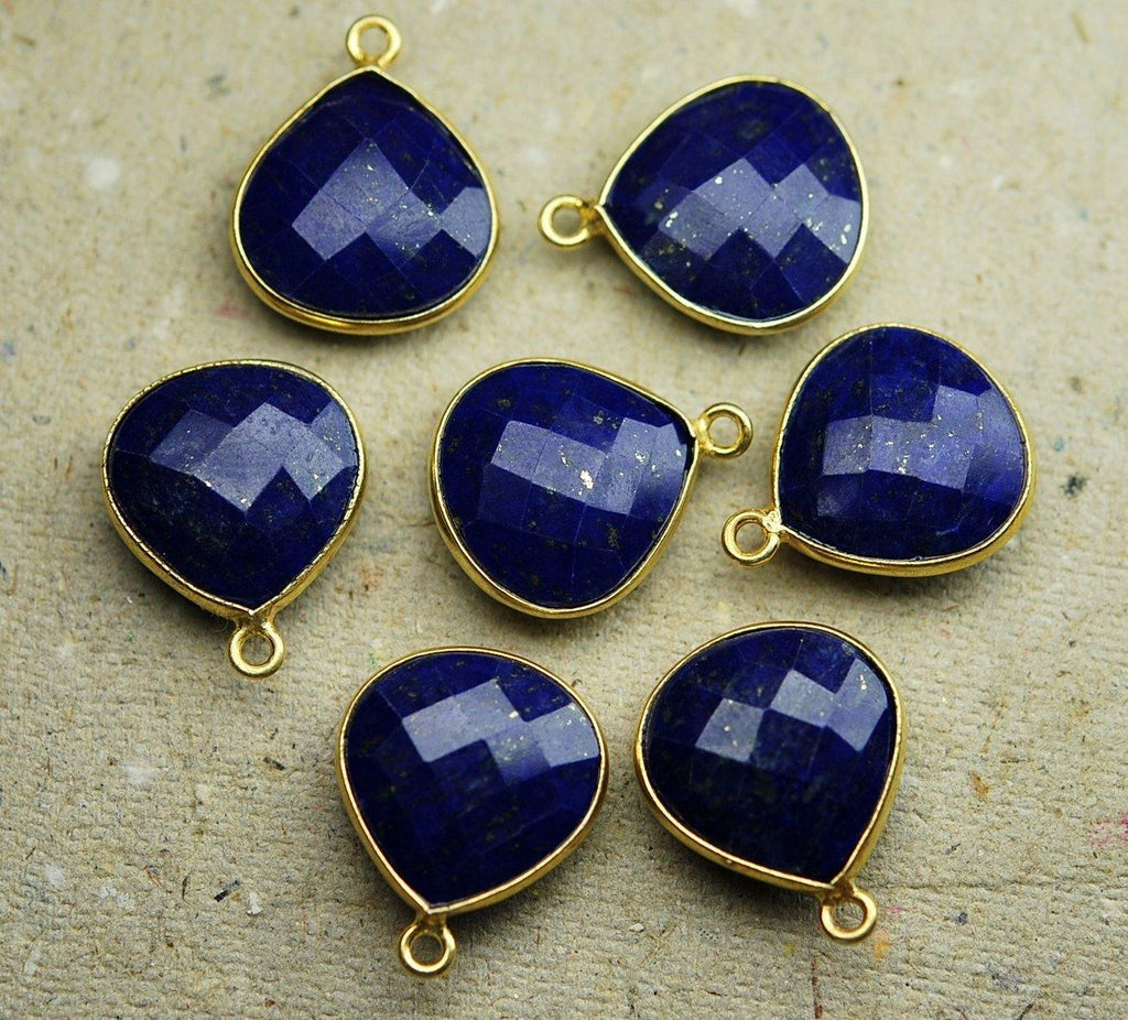 925 Sterling Vermeil Silver,Lapis Lazuli Faceted Heart Shape Pendant, 5 Piece Of 18mm - Jalvi & Co.