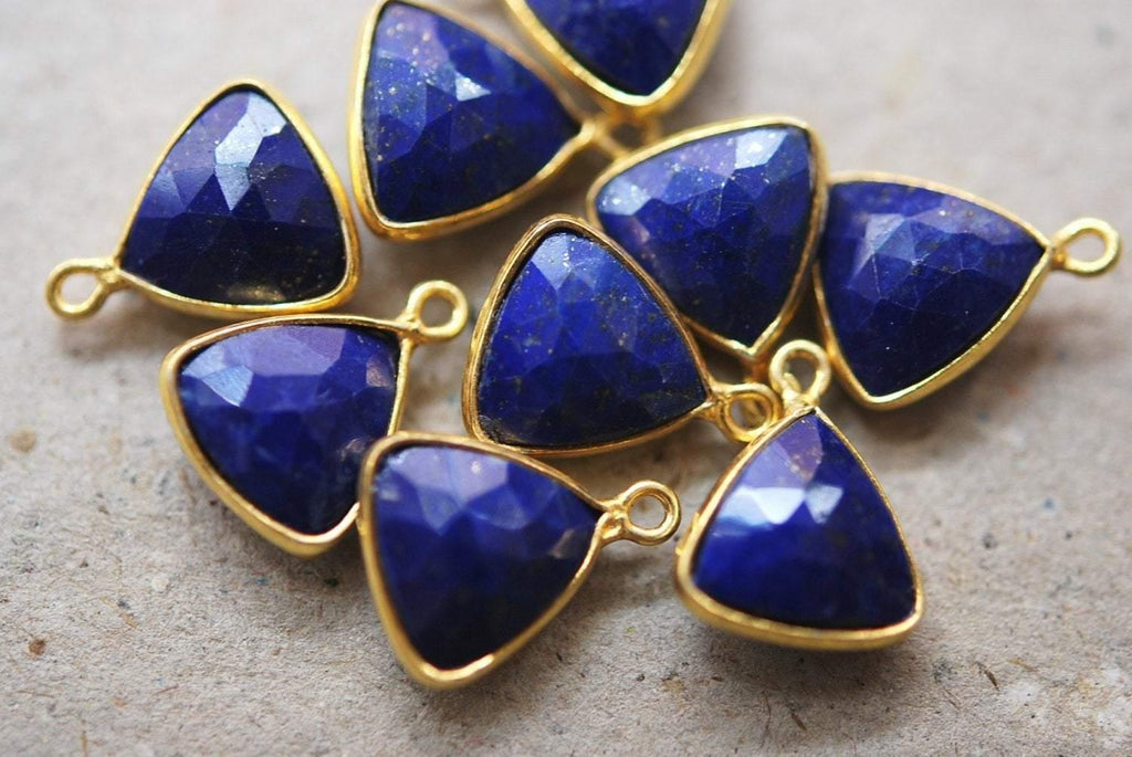 925 Sterling Vermeil Silver,Lapis Lazuli Faceted Trillion Shape Connector Pendant, 20 Piece Of 14mm - Jalvi & Co.