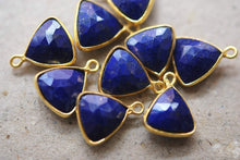 Load image into Gallery viewer, 925 Sterling Vermeil Silver,Lapis Lazuli Faceted Trillion Shape Connector Pendant, 20 Piece Of 14mm - Jalvi &amp; Co.