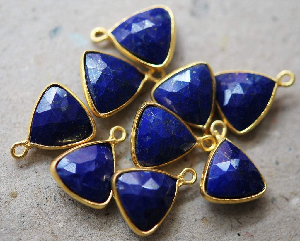 925 Sterling Vermeil Silver,Lapis Lazuli Faceted Trillion Shape Connector Pendant, 20 Piece Of 14mm - Jalvi & Co.