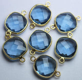 925 Sterling Vermeil Silver,London Blue Quartz Faceted Cushion Shape,Connector, 2 Piece Of 19mm Approx