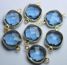 Load image into Gallery viewer, 925 Sterling Vermeil Silver,London Blue Quartz Faceted Cushion Shape,Connector, 2 Piece Of 19mm Approx - Jalvi &amp; Co.