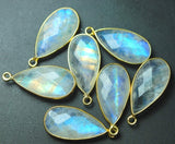 925 Sterling Vermeil Silver,Rainbow Moonstone Faceted Pear Shape Pendant, 10 Piece Of 23mm Approx