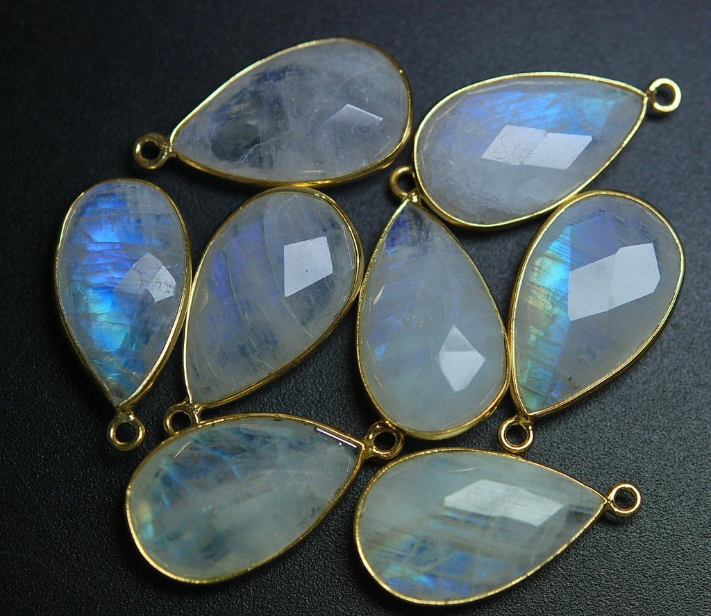 925 Sterling Vermeil Silver,Rainbow Moonstone Faceted Pear Shape Pendant, 2 Piece Of 20mm Approx - Jalvi & Co.